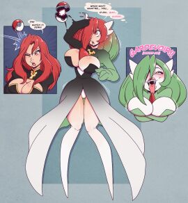 1girls ahegao ahegao_face alternate_version_available asking_for_sex assimilation bare_legs before_and_after bimbofication blush breasts breath captured_by_pokeball character_tf cleavage clothed clothing comic corruption dialogue dress female female_only gardevoir green_hair green_skin hair_covering_one_eye hair_growth heart heart_eyes horny horny_female hourglass_figure huge_breasts hypnosis identity_death knees_together knees_together_feet_apart legs_together light_skin lipstick long_hair magic:_the_gathering magic_the_gathering makeup mind_control mindbreak nintendo one_eye_open open_mouth original panties pokeball pokemon pokemon_(species) pokemon_transformation red_eyes red_hair red_lipstick serena_(goldnightangel) simple_background smile species_transformation speech_bubble standing symbol_in_eyes takeover text thigh_gap tongue tongue_out transformation transformed_to_gardevoir underwear white_skin wide_eyed wide_hips wrenzephyr2