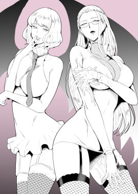 2girls bare_arms bare_shoulders bare_thighs big_breasts blonde_hair blush breasts clothed clothing color female female_focus female_only fishnets glasses hi_res kalifa kalifa_(one_piece) large_breasts light-skinned_female light_skin long_hair looking_at_viewer one_piece sagattoru short_hair shounen_jump solo_female stussy_(one_piece) tagme thick_thighs