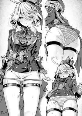 absurdres ahoge ascot ass bar_censor blush bow bow_panties censored cowlick cum cum_on_body cum_on_legs cumdrip drop-shaped_pupils ejaculation female full-face_blush furina_(genshin_impact) genshin_impact gloves greyscale hair_between_eyes hat heavy_breathing highres long_hair long_sleeves looking_at_viewer male monochrome multicolored_hair nose_blush open_mouth paid_reward_available panties panty_pull penis pulled_by_self standing streaked_hair striped_clothes striped_panties sweat symbol-shaped_pupils thigh_gap thigh_sex thighs top_hat underwear white-paka