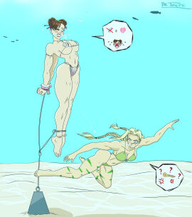 2girls air_bubbles big_breasts bikini bondage breasts cammy_white capcom chun-li drowning drtoxic female female_only human imdrtoxic multiple_females multiple_girls ocean sea street_fighter swimming underwater water