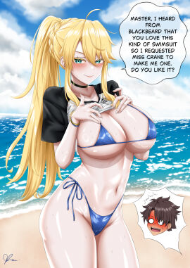 1boy artoria_pendragon artoria_pendragon_(lancer) black_hair blonde_hair breasts fate/grand_order fate_(series) female fujimaru_ritsuka_(male) large_breasts male