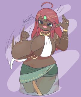 1girls aliciaxlife bouncing_breasts breasts dancer dark-skinned_female dark_skin elf female female_only green_eyes inconvenient_breasts indie_virtual_youtuber jewelry looking_at_viewer queen red_hair solo virtual_youtuber vtuber wardrobe_malfunction youtuber