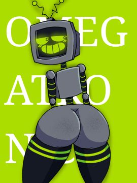 2d ass femboy humanoid legwear long_socks looking_back male naked omegatronic robot robot_humanoid screen_face thick_thighs