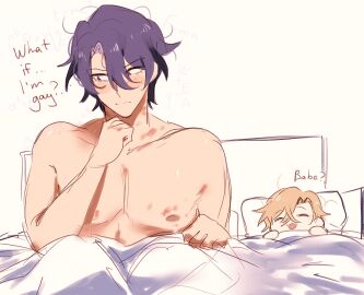 aventurine_(honkai:_star_rail) blonde_hair blue_hair dr._ratio_(honkai:_star_rail) gay hickey honkai:_star_rail implied_sex kiss_mark male myotaron yaoi