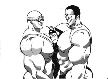 abs black_and_white engineer_(team_fortress_2) glasses male monochrome muscular muscular_male nipples self_insert shaded sniper_(team_fortress_2) team_fortress_2 tf2 tick_tock_meme uncolored white_background