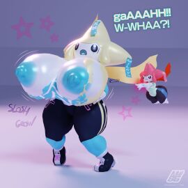 1:1 2023 3d absurd_res anthro asteroid_(washydarkmode) big_breasts breast_expansion breast_growth breast_growth_(enlargement) breasts clothing digital_media_(artwork) duo english_text expansion futanari generation_3_pokemon hi_res huge_breasts intersex intersex/male japanese_text jirachi legendary_pokemon male milky_(milkyeightysix) milkyeightysix nintendo pokemon pokemon_(species) source_filmmaker_(artwork) text