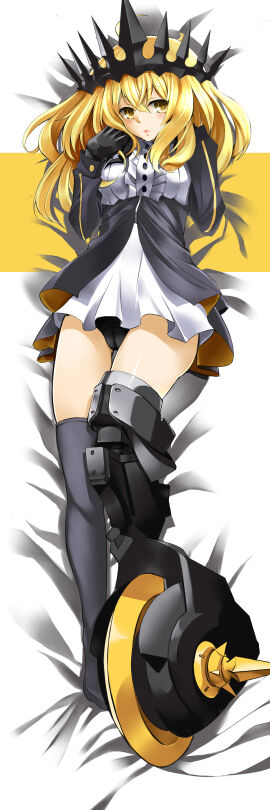 1girls black_panties black_rock_shooter blonde_hair chariot_(black_rock_shooter) crown dakimakura dakimakura_(medium) dakimakura_design dress female female_only light-skinned_female light_skin long_hair panties roller_skates thighs yellow_eyes