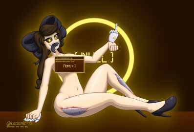 1girls absolute_solver ass big_ass blocked breasts cyn_(murder_drones) cyntessa_(murder_drones) female female_only glitch_productions high_heels lotosnic middle_finger murder_drones naked naked_female robot robot_female robot_girl tessa_elliot yellow_eyes