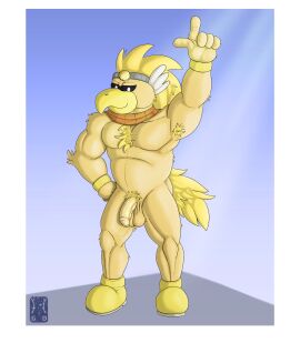 2024 absurd_res anthro armband armpit_hair avian balls beak bird body_hair boots chest_tuft colored flaccid foreskin full-length_portrait garo_(artist) genitals gesture hand_gesture hand_on_hip hi_res looking_at_viewer male nintendo paper_mario:_the_thousand_year_door pecs penis pointing pointing_up portrait pubes raised_arm rawk_hawk saggy_balls shaded simple_background solo standing tail tuft uncircumcised