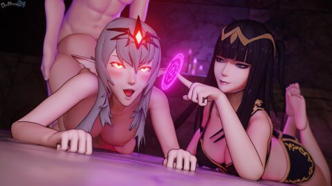 1boy 2girls 3d bisexual bisexual_female corruption female female_only femdom femsub ffm_threesome indoors magic maledom mind_control multiple_girls slave threesome