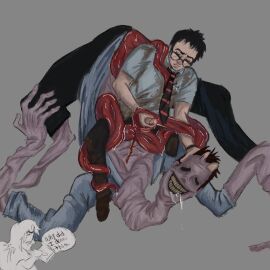 2boys artist_request body_horror clothed creepy dead_by_daylight drool drooling dwight_fairfield gay genital_fluids grabbing grabbing_hair grabbing_head hand_on_penis homosexual horror looking_at_another looking_down male male/male male_only malesub masturbation monster penis precum questionable_consent rough_sex sitting sitting_on_person small_dom_big_sub source_request tentacle tentacle_sex the_unknown_(dead_by_daylight) ugly_bastard unusual_anatomy yaoi
