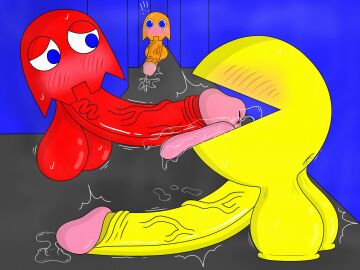 balls big_balls big_head big_penis blinky_(pac-man) circle_head clyde_(pac-man) cock ghost male male/male non-human non-human_only oral pac-man pac-man_(series) penis precum r0b0t sucking_penis toony yaoi