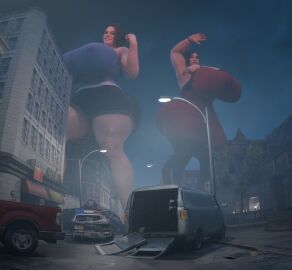 2girls 3d 3d_(artwork) ada_wong ada_wong_(adriana) american american_female armpits asian asian_female big_breasts black_hair black_hair_female breasts brown_hair brown_hair_female brunette_hair capcom chinese chinese_female city clothed clothed_female female giant_female giant_woman giantess gigantic_boobs gigantic_breasts hourglass_figure hourglass_figured_female huge_boobs huge_breasts jill_valentine jill_valentine_(sasha_zotova) light-skinned_female light_skin resident_evil resident_evil_3 resident_evil_3_remake resident_evil_4 resident_evil_4_remake ruined_city smolsizegorl thick_thighs thighs video_game_character voluptuous voluptuous_female
