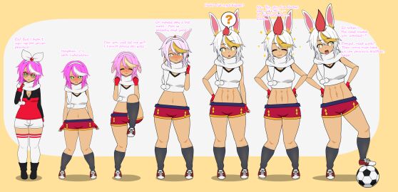 1girls ?! anthro ball_(object) big_breasts blush breast_expansion breast_growth breast_growth_(enlargement) breasts cinderace dialogue female female_focus female_only football_ball hi_res human human_to_anthro kisekae lagomorph mammal navel nintendo nipples open_mouth paintednecroz pokemon pokemon_(species) pokémon_(species) pussy red_eyes red_hair red_nose sequence simple_background solo solo_female solo_focus species_transformation spiral_eyes teeth transformation video_games white_body