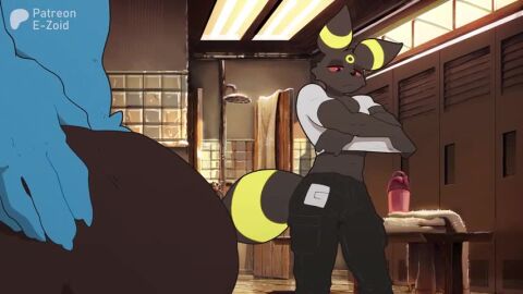 2boys 2d_animation anthro belly_bulge black_fur blue_fur cum_in_anus cum_in_ass dialogue dominant_femboy e-zoid eeveelution femboy femboy_on_femboy furry gay_sex gig_(e_zoid) huge_cock interspecies licking_anus lucario mating_press mawarisaka3 multicolored_body nintendo penis_on_penis penis_size_difference pokemon tagme thrusting umbreon veiny_penis video voluptuous_femboy