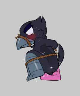 5:6 anal anal_sex animal_dildo animal_sex_toy anthro avian balls beak bird blush bodily_fluids bound brawl_stars corvid corvus_(genus) crow crow_(brawl_stars) dildo dildo_in_ass dildo_insertion equine_dildo feathers genitals hi_res male object_in_ass oscine passerine penetration sex_toy sex_toy_in_ass sex_toy_insertion solo supercell_(company) sweat yaksicle