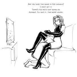 1boy 1girls 2d black_and_white boot_fetish boots breasts celera_prime couple couple_(romantic) couple_sex cunnilingus cute dominant_female dominatrix domme domme_girl_and_gamer_boy elbow_gloves english english_text female femdom femdom_caption foot_fetish footwear funny gamer gamer_girl gaming gaming_headset gaming_while_penetrated gentle_femdom gloves goth_girl goth_girl_and_gamer_boyfriend high_heel_boots high_heels latex latex_boots latex_gloves leather leather_boots leather_gloves long-haired_female long_hair male meme monochrome olivia_(celera_prime) original original_character original_characters patent_boots pegging romantic shoe_fetish shoes strap-on strapon strapon_in_ass strapon_sex submissive_male thigh_boots thighhigh_boots thighhighs thighs wholesome