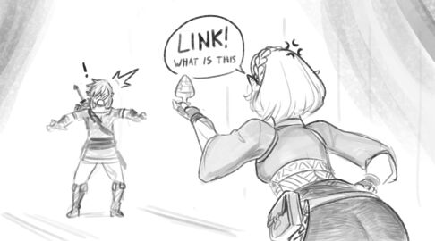 1boy 1girls anal_plug anger_vein ass bending_forward bent_over big_ass black_and_white blush bottle box braided_hair breath_of_the_wild buttplug calamari_cakes clothed comic english_text female funny gift gift_box hand_on_hip holding_object humor hylian leggings link looking_at_another lubricant male monochrome oblivious pointy_ears princess princess_zelda purah question royalty sex_toy short_hair sketch speech_bubble standing surprised surprised_expression tears_of_the_kingdom text text_bubble the_legend_of_zelda tight_clothing zelda_(tears_of_the_kingdom)