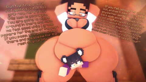 1boy 1girls 3d afro_puffs ass big_belly big_breasts bottomless bra breasts cappuccinodrinker classroom cleavage dark-skinned_female dark_skin female giantess huge_ass imminent_vore large_female livia_(cappuccinodrinker) male milf minecraft mini_giantess obese sat_on sitting_on_desk size_difference stuck teacher teacher_and_student unbirthing vore wide_hips