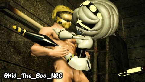 1boy 1girls 3d accurate_art_style female garry's_mod holding kidtheboonrg leg_grab legs legs_up male male/female murder_drones muscular muscular_male naked naked_female nude nude_female robot robot_girl robot_humanoid sharp_teeth size_difference smile standing standing_sex tongue tongue_out v_(murder_drones) white_hair x_eyes