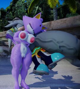 1boy 1girls 3d alternate_version_available anthro areolae barefoot blaze_the_cat breasts completely_nude couple couples female full_body furry hyper hyper_penis kk3rynnn male naked naked_female nipples nude nude_female penis pussy resting silver_the_hedgehog sonic_(series)