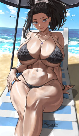 1girls 2d ass beach bikini breasts child_bearing_hips curvaceous curvy digital_media female female_only huge_ass huge_breasts momo_yaoyorozu my_hero_academia nuo_(fttv3255) outdoors solo thick_ass thick_thighs voluptuous