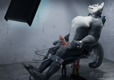 1boy 3d abs anal anal_sex anthro bizzyniz black_body black_fur blender_(artwork) bondage bound canid canine canis chair chair_bondage clenched_teeth countershade_face countershade_torso countershading cuff_(restraint) digital_media_(artwork) dildo erection fist fucking_machine fur furniture genitals handjob handjob_while_penetrated hi_res inside machine male male_only mammal overstimulation penetration penile penis pink_penis restraints robotic_arm screen sex sex_machine sex_toy signature sitting solo story story_in_description teeth watermark white_body white_fur wolf wolf_(petruz)