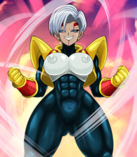 1girls abs android_18 anime areolae baby_(dragon_ball) body_invasion corruption dragon_ball dragon_ball_gt earrings evil_grin female female_only hudo_shin muscular muscular_thighs neo_machine_mutant nipples parasite parasitic_possession possessed possession silver_hair takeover transformation tuffle tuffleization
