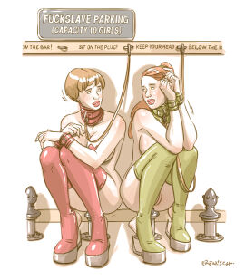 2girls bondage dildo erenisch female highheels illustration leash legal_slavery plug slave slave_collar slave_storage slavegirls