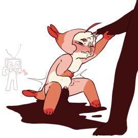 ashamed belly_bulge black_body blush cum_on_face cuntboy dandy's_world handjob intersex male male_focus pink_body riding shrimpo_(dandy's_world) size_difference sprout_(dandy's_world) tentacle twisted_sprout_(dandy's_world) vee_(dandy's_world) white_body