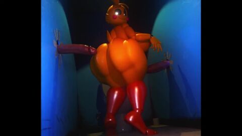 1girls 2boys 3d animated ass_clapping ass_focus big_ass big_butt glory_hole goomogudra penis shaking_ass tagme toy_chica_(fnaf) toy_chica_(love_taste) twerking video