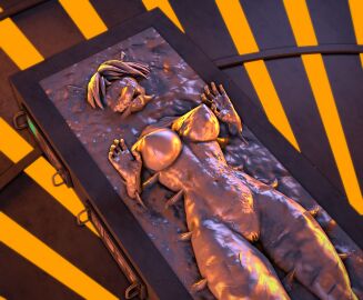 3d anthro bound breasts carbonite encasement female frozen furry krystal nintendo nipples nude petrification sfmcarbonfreezer solo source_filmmaker star_fox star_wars