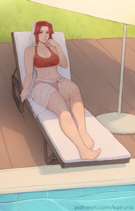 1girls bikini female kalruna multicolored_hair orange_bikini original swimsuit two-tone_hair