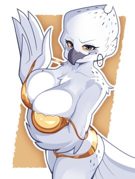 bikini breasts budoti cleavage female female_only golden_bikini original original_character owl solo tagme vice_(budoti) white_feathers