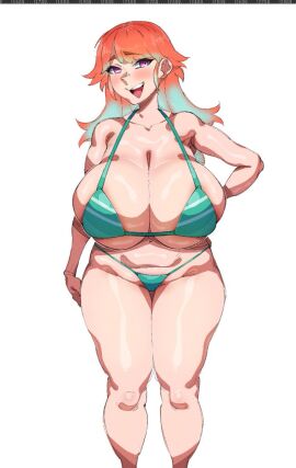 1girls 2024 adult_female bad_anatomy bicolored_hair bikini breasts digital_media_(artwork) eyebrows eyelashes female green_bikini green_bikini_bottom green_bikini_top highlights_(coloring) hololive hololive_english hololive_myth huge_breasts light-skinned_female light_skin makinakid open_mouth orange_hair shaded shaded_sketch shiny_body shiny_breasts shiny_skin solo solo_female solo_focus tagme takanashi_kiara thick_thighs tiny_bikini virtual_youtuber white_background