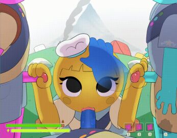 animal_only animated blowjob blue_skin female feminine handjob hat male n0nnny peak_(videogame) pink_skin scout_(peak) tagme toony yellow_skin