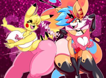 4_arms antennae antennae_(anatomy) anthro ass ass_bigger_than_head ass_focus big_ass big_breasts big_butt big_hips boob_window breasts brown_eyes bubble_ass bubble_butt butt_bump candid canid canid_demon canid_humanoid canine canine_humanoid cheek_markings cleavage cleavage_cutout clothed crop_top curvy curvy_body curvy_female curvy_figure curvy_hips curvy_thighs demon demon_girl demon_humanoid eye_markings eyelashes fangs fat_ass fat_butt female female_only flowing_hair fox fox_humanoid heart_cutout helluva_boss hourglass_figure huge_ass huge_breasts huge_butt insect_wings kirbot12 large_ass large_breasts large_butt long_hair multi_arm multi_limb multicolored_body multicolored_fur multicolored_hair nintendo no_bra pikachu pink_eyes pokemon pokemon_(species) pokémon_(species) queen_bee-lzebub_(helluva_boss) revealing_clothes rodent rodent_humanoid short_hair smile striped_fur tail tail_markings teasing thick_ass thick_thighs three-tone_hair tight_pants tongue two-tone_body two-tone_fur underboob voluptuous voluptuous_female wide_hips wolf wolf_humanoid yellow_body yellow_fur