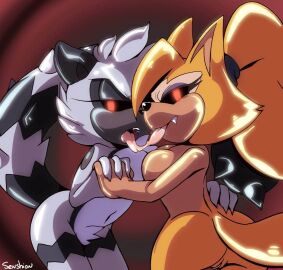 female female/female furry furry_only kissing lesbian metal_virus senshion sonic_(series) tagme tangle_the_lemur whisper_the_wolf zombot