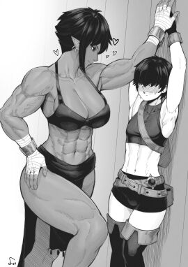 1boy 1girls abs athletic athletic_female bare_arms bare_legs bare_shoulders bare_thighs big_breasts big_dom_small_sub bigger_female black_and_white black_hair blush breasts dark-skinned_female dark_elf dark_skin dominant_female dubious_consent earrings elf elf_ears elf_female female femboy femboy_on_tomboy femboysub feminine_male fit fit_female greyscale hearts_around_head height_difference hi_res large_breasts larger_female light-skinned_male light_skin looking_at_partner male male/female muscles muscular muscular_arms muscular_female muscular_legs muscular_thighs original original_character pinned_to_wall pushing questionable_consent short_hair size_difference smaller_male speedl00ver strong_female submissive_male tagme thick_thighs tomboy tomgirl veins