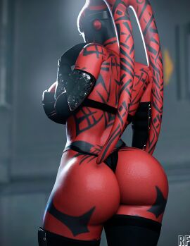 1girls 3d alien alien_girl ass behind_view curvaceous curvy curvy_female darth_talon fat_ass female highres lekku_(anatomy) red_skin rude_frog solo star_wars tribal_markings twi'lek