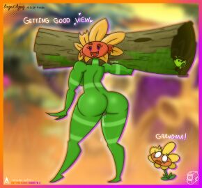 2d 2d_(artwork) agonywelds angelsagony ass ass_focus cavewoman curvy female femdom looking_at_viewer muscular muscular_female plantie plants_vs_zombies presenting_hindquarters primal_peashooter_(pvz) primal_sunflower_(pvz) pussy pussy_juice pvz smug sunflower_(pvz) text thick_ass thick_thighs thighs wide_hips