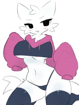 1girls 2024 2d boykisser breasts clothed clothing female female_only furry genderswap_(mtf) girlkisser looking_at_viewer meme_clothing paggi_outfit plain_background pponpon_pon rule_63 solo thighhighs thighs thong underboob underwear white_background white_body white_fur