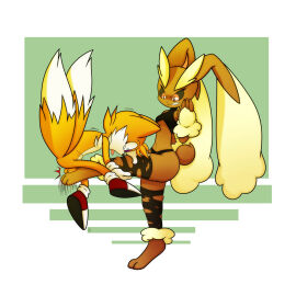 2_tails angry angry_female anthro ballbusting ballbustingseries balls barefoot blonde_hair blue_eyes bodily_fluids canid canine clothing cock_and_ball_torture cock_and_balls_torture crop_top crotch_shot duo feet female fight fluffy fox fur game_freak generation_4_pokemon genital_torture genitals grin hi_res kick legwear long_ears lopunny male male/female multi_tail nintendo pain panties penis pokemon pokemon_(species) red_eyes saliva sega shirt smile sonic_(series) sonic_the_hedgehog_(series) tail tails tails_the_fox tears thigh_highs tongue tongue_out topwear torn_clothing underwear violence wide_eyed yellow_body yellow_fur