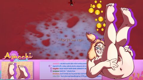 :3 agente_shuffle anus anus_peek artist_self-insert azacchi_channel big_forehead blonde_female blonde_hair english_commentary english_text feet feet_in_the_air female focus_on_feet game_over glasses grabbing_own_ass laying_down laying_on_back legs_up long_nails pussy short_hair slendytubbies slendytubbies_tdau smiling smiling_at_viewer smug spanish_text streamer streaming toes twin_braids twintails twitch twitch_streamer virtual_youtuber vtuber vtuberfanart