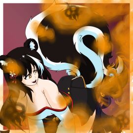 1girls 1other ambiguous_gender ass_in_face azur_lane black_hair breasts cleavage color colored face_in_ass fart fart_cloud fart_everywhere fart_fetish farting_in_face farting_on_face female flower_in_hair huge_fart huge_tail imminent_fart japanese_clothes kimono kita-kita-kitsune large_breasts long_hair looking_at_another looking_pleasured naganami_(azur_lane) red red_background skulls skunk_ears skunk_girl skunk_tail yellow_eyes yellow_gas