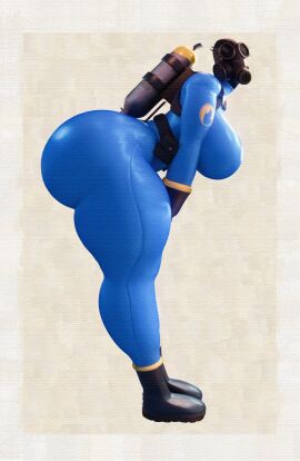 1girls 2020s 2024 3d ass ass_cleavage belt big_ass big_breasts big_thighs blue_clothing blue_latex bodysuit bottom_heavy breasts cand3d clothing eyelashes female female_focus female_only fempyro fully_clothed gas_canister giant_ass gloves hi_res highres huge_ass huge_thighs hyper hyper_ass large_ass large_breasts large_thighs latex latex_gloves latex_suit light-skinned_female light_skin long_legs looking_at_viewer mask masked pyro round_ass rule_63 simple_background slim_waist solo solo_female solo_focus team_fortress_2 thick_thighs thighs valve wide_hips