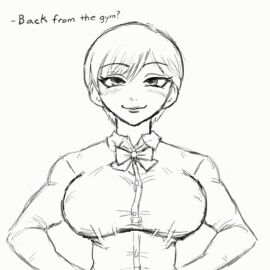 1girls 1unknown 2025 2d 2d_animation abs animated athletic_female bed biceps black_and_white blush breasts bulging_muscles cmgjim consensual consensual_groping disembodied_hands dressed_undressed english_text eyebrows_visible_through_hair eyelashes female female_focus fit_female flexing flexing_bicep gif groping_breasts human monochrome muscles muscular muscular_arms muscular_female nipples nude nude_female original original_character shirt short_hair smile tagme text tight_clothing tomboy