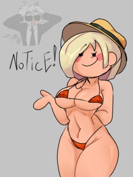 bikini blonde_hair clothed color english_text grey_background mosfane ms_info no_background npc play_together simple_face solo video_game what