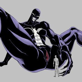 1boy 1girls alien alien_girl alien_humanoid anus black_body breasts clitoris female ghostgallora giantess larger_female male marvel marvel_comics medium_breasts open_legs open_pussy pussy sharp_teeth she-venom size_difference spider-man_(series) symbiote thick_thighs vagina white_eyes