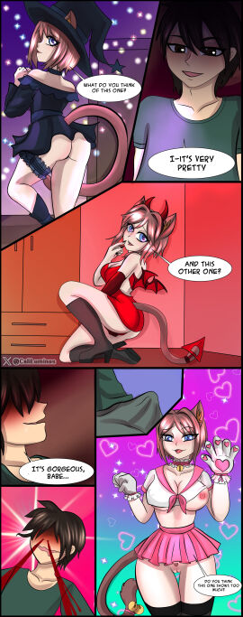 breasts caliluminos commission costume female halloween high_heel_boots high_heels neko ych